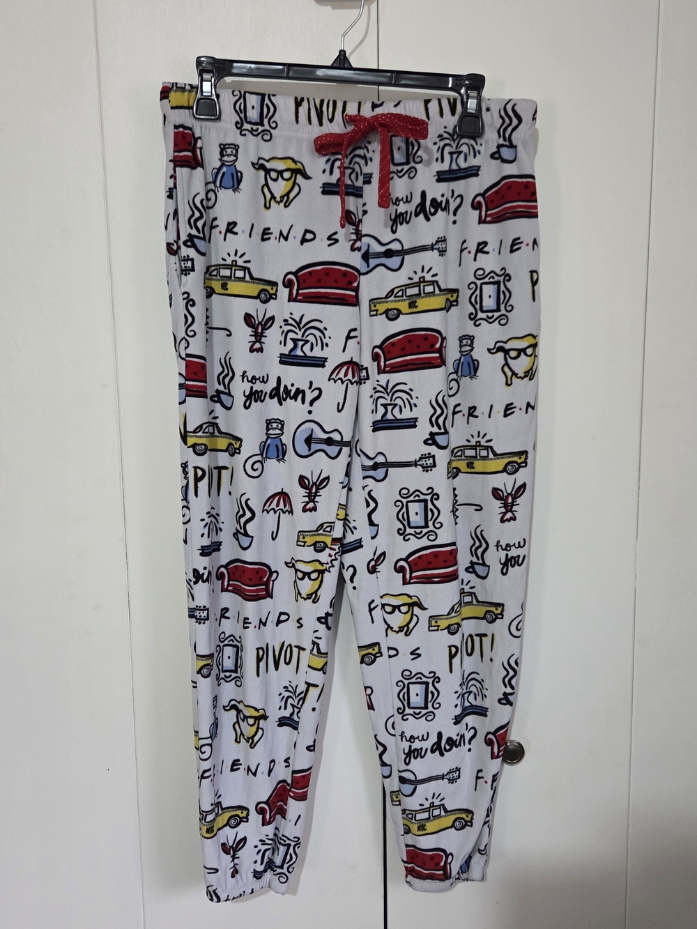 'Friends' Graphic Pajama Pants with Red Drawstring